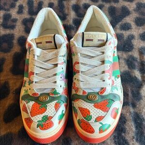 Gucci Women's Strawberry Print Sneakers - Green, Red, White